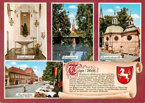 AK / Ansichtskarte 73933074 Telgte_Warendorf Gnadenkapelle Gnadenbild Marktplatz Partie an der Ems Historie Wappen