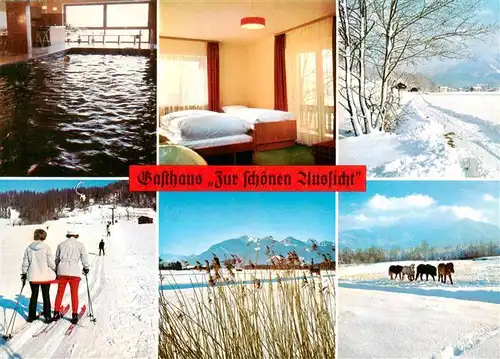 AK / Ansichtskarte  Westerbuchberg Gasthof Zur schoenen Aussicht Hallenbad Zimmer Langlaufloipe Winteridylle Pferde