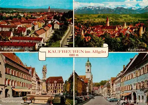 AK / Ansichtskarte 73933097 Kaufbeuren Ortsansichten Neptunbrunnen und Rathaus Kaiser Max Strasse