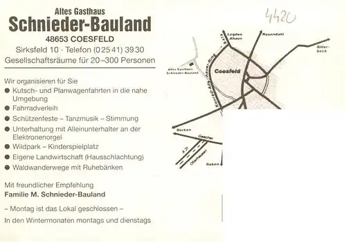 AK / Ansichtskarte  Coesfeld Altes Gasthaus Schieder Bauland Gastraeume Wildpark