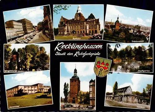 AK / Ansichtskarte 73933166 Recklinghausen__Westfalen Markt Rathaus Total Engelsburg Stadtgarten Hallenbad Propsteikirche St Peter Saalbau