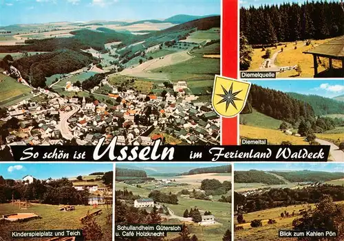 AK / Ansichtskarte 73933324 Usseln Fliegeraufnahme Diemelquelle Diemeltal Kinderspielplatz Schullandheim Guetersloh Blick zum Kahlen Plan