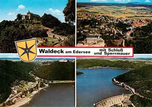 AK / Ansichtskarte 73933325 Waldeck__Edersee mit Schloss und Sperrmauer Fliegeraufnahmen