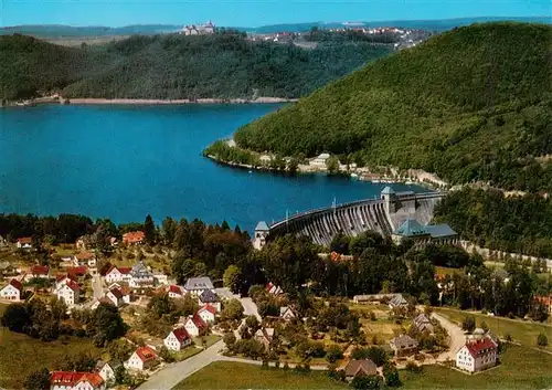 AK / Ansichtskarte  Hemfurth-Edersee_Edertal Fliegeraufnahme mit Sperrmauer und Schloss Waldeck