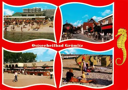 AK / Ansichtskarte 73933347 Groemitz_Ostseebad Strand Hotel Mole Ortspartie Seepferdchen