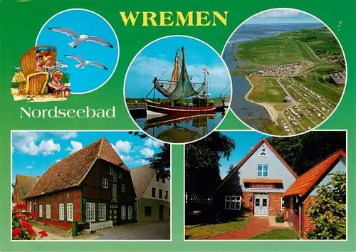 AK / Ansichtskarte  Wremen Moewen Fischkutter Luftaufnahme Wohnhaeuser