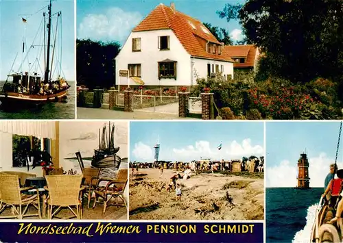 AK / Ansichtskarte 73933382 Wremen Pension Schmidt Fischerkutter