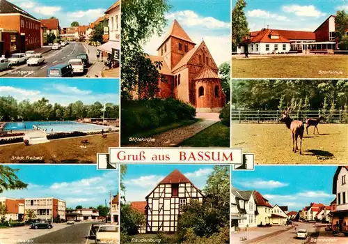 AK / Ansichtskarte 73933389 Bassum Strassenpartien Kirche Sportschule Tierpark Freudenburg Freibad