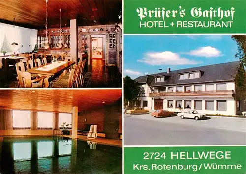 AK / Ansichtskarte 73933425 Hellwege_Rotenburg Pruesers Gasthof Hotel Restaurant Hallenbad