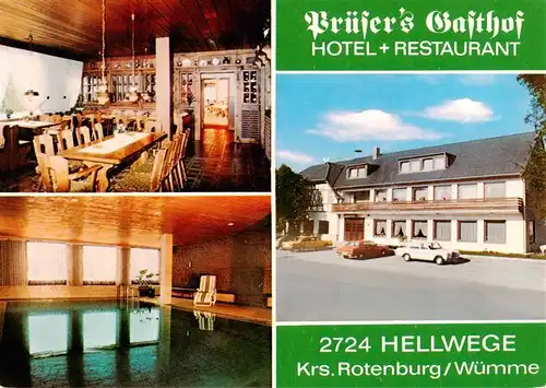 AK / Ansichtskarte 73933426 Hellwege_Rotenburg Pruesers Gasthof Hotel Restaurant Hallenbad