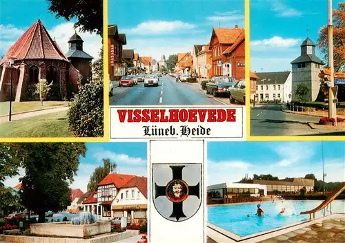 AK / Ansichtskarte 73933429 Visselhoevede Kirche Hauptstrasse Freibad Brunnen Wappen