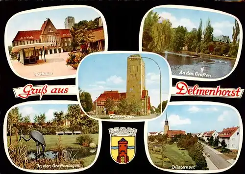 AK / Ansichtskarte 73933650 Delmenhorst Rathaus Wasserturm An den Graften In den Graftanlagen Duesternort