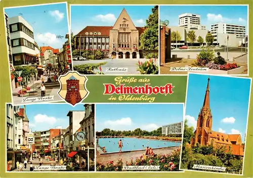 AK / Ansichtskarte 73933653 Delmenhorst Lange Strasse Rathaus Delme Zentrum Stadtbad Marienkirche