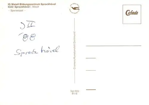 AK / Ansichtskarte  Sprockhoevel IG Metall Bildungszentrum Speisesaal