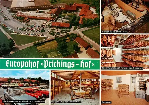 AK / Ansichtskarte  Sythen_Haltern Fliegeraufnahme Europahof Prickings Hof Parkplatz Tierschau Bauernwurst Wagenschuppen Baeckerei