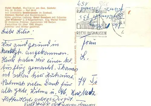 AK / Ansichtskarte  Haltern_See Hotel Seehof Suedufer Hotel Seestern Anlegestelle Kegelbahn Schaenke Zur Wildente im Seestern