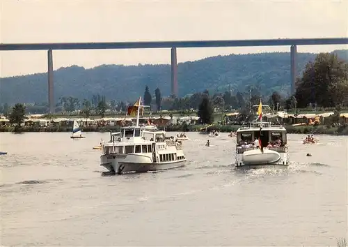 AK / Ansichtskarte 73933704 Muelheim__Ruhr Boote vor der Ruhrtalbruecke