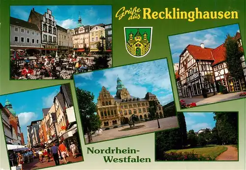 AK / Ansichtskarte  Recklinghausen__Westfalen Marktplatz Fussgaengerzone Rathaus Fachwerkhaus Park