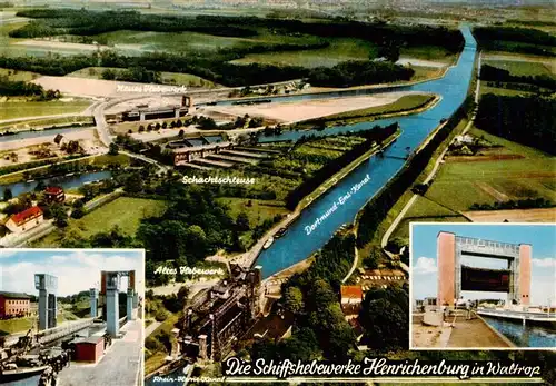AK / Ansichtskarte 73933711 Waltrop Schiffshebewerke Henrichenburg Fliegeraufnahme Schachtschleuse Altes Hebewerk Neues Hebewerk Dortmund Ems Kanal
