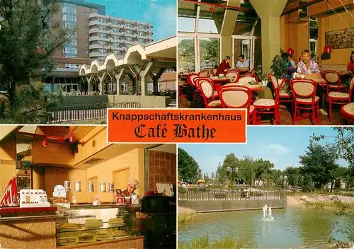 AK / Ansichtskarte 73933717 Recklinghausen__Westfalen Knappschaftskrankenhaus Cafe Bathe Gastraum Kuchentheke Teich
