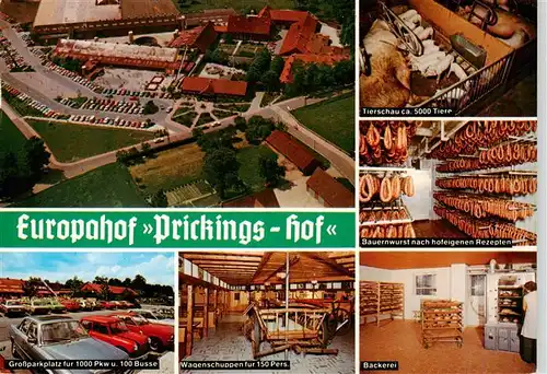 AK / Ansichtskarte  Sythen_Haltern Europahof Prickings Hof Fliegeraufnahme Tierschau Bauernwurst Parkplatz Wagenschuppen Baeckerei