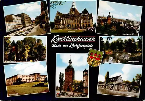 AK / Ansichtskarte 73933719 Recklinghausen__Westfalen Markt Engelsburg Hallenbad Rathaus Total Stadtgarten Propsteikirche St Peter Saalbau