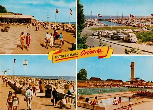 AK / Ansichtskarte 73933725 Groemitz_Ostseebad Strandpartien Promenade Schwimmbad Yachthafen