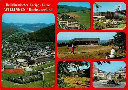 AK / Ansichtskarte  Willingen_Sauerland Fliegeraufnahme Kurklinik Minigolf Stadtplatz