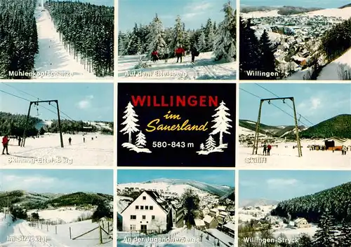 AK / Ansichtskarte  Willingen_Sauerland Muehlenkopfschanze Skihang Ettelsberg Im Strycktal Auf dem Ettelsberg Willingen Skilifte Jugendherberge Stryck