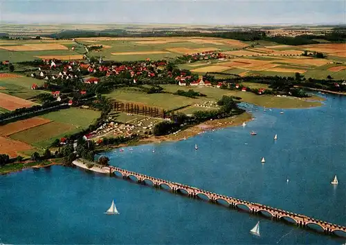 AK / Ansichtskarte  Koerbecke_Moehnesee Fliegeraufnahme mit Campingplaetzen Strandbad Segelschule Bruecke