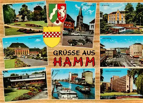 AK / Ansichtskarte 73933876 Hamm__Westfalen Kurpark Hauptbahnhof Klinik Pauluskirche Hafen Kurhaus Westentor Oberlandesgericht