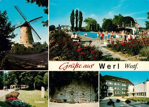 AK / Ansichtskarte 73933877 Werl_Westfalen Muehle Kurpark Freibad Schlossruine Rathaus