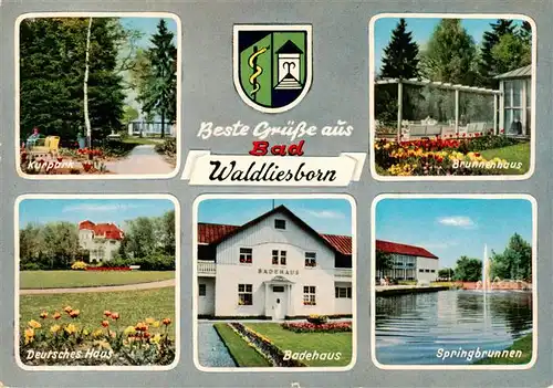 AK / Ansichtskarte  Bad_Waldliesborn Kurpark Brunnenhaus Deutsches Haus Badehaus Springbrunnen