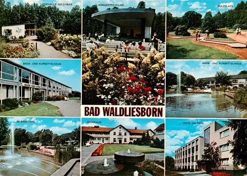 AK / Ansichtskarte  Bad_Waldliesborn Liegehalle Bade und Kurmittelhaus Badepark Konzertpavillon Badehaus Minigolf Haus am Park