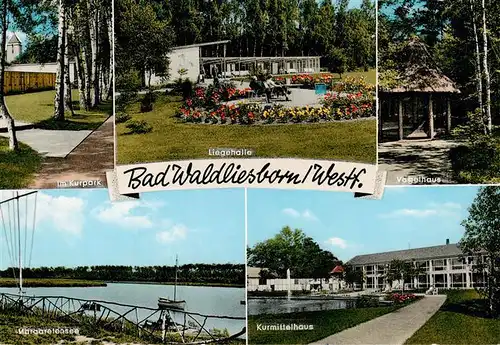 AK / Ansichtskarte  Bad_Waldliesborn Kurpark Liegehalle Vogelhaus Margaretensee Kurmittelhaus