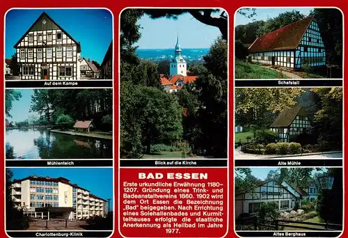 AK / Ansichtskarte 73934069 Bad_Essen Auf dem Kampe Muehlenteich Charlottenburg Klinik Kirche Schafstall Alte Muehle Altes Berghaus