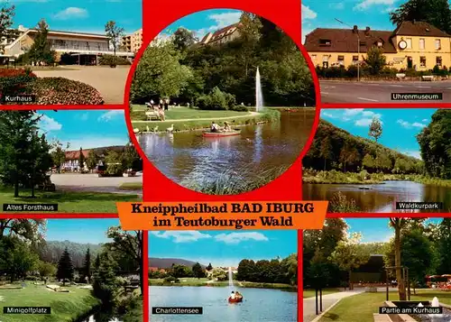 AK / Ansichtskarte 73934106 Bad_Iburg Kurhaus Altes Forsthaus Minigolfplatz Gondelteich Charlottensee Uhrenmuseum Waldkurpark Partie am Kurhaus