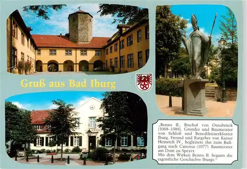 AK / Ansichtskarte 73934108 Bad_Iburg Schloss Innenhof mit Bennoturm Benno II Denkmal Rathaus