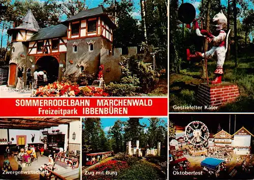 AK / Ansichtskarte 73934113 Ibbenbueren Maerchenwald Sommerrodelbahn Eingang Gestiefelter Kater Zwergenwirtschaft Zug mit Burg Oktoberfest