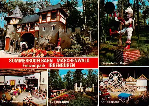 AK / Ansichtskarte  Ibbenbueren Maerchenwald Sommerrodelbahn Eingang Gestiefelter Kater Zwergenwirtschaft Zug mit Burg Oktoberfest