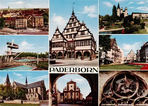 AK / Ansichtskarte 73934114 Paderborn Stadtansicht Freibad Hoher Dom Rathaus Marktkirche Paderanlage Marienplatz Hasenfenster