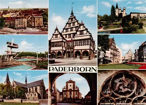 AK / Ansichtskarte  Paderborn Stadtansicht Freibad Hoher Dom Rathaus Marktkirche Paderanlage Marienplatz Hasenfenster