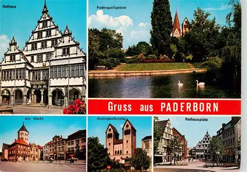 AK / Ansichtskarte  Paderborn Rathaus Paderquellgebiet Am Markt Abdinghofkirche Rathausplatz