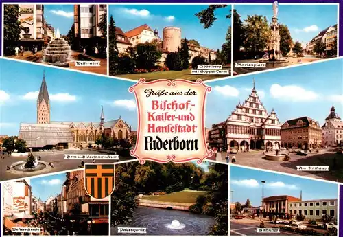 AK / Ansichtskarte 73934128 Paderborn Westerntor Liboriberg mit Hoppai Turm Marienplatz Dom Dioezesanmuseum Rathaus Westernstrasse Paderquelle Bahnhof