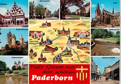 AK / Ansichtskarte 73934136 Paderborn Rathaus Busdorfkirche Paderanlagen Marienplatz Liboriberg Dom Paderquelle Westernstrasse