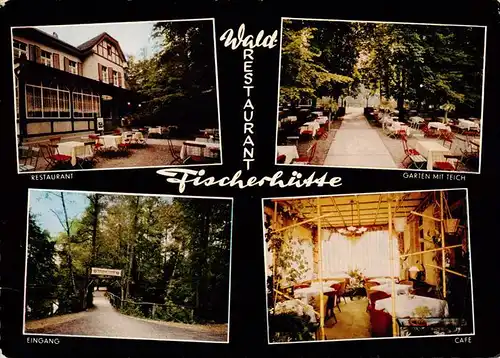 AK / Ansichtskarte 73934144 Bad_Lippspringe Wald Restaurant Fischerhuette Garten mit Teich Eingang Cafe