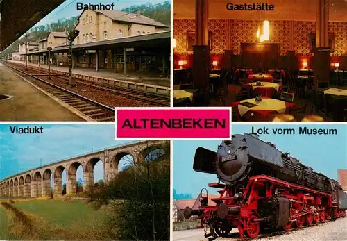 AK / Ansichtskarte 73934158 Altenbeken Bahnhofsgaststaette Altenbeken Bahnhof Viadukt Gaststaette Lok vorm Museum
