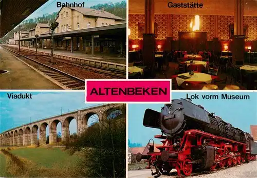 AK / Ansichtskarte  Altenbeken Bahnhofsgaststaette Altenbeken Bahnhof Viadukt Gaststaette Lok vorm Museum