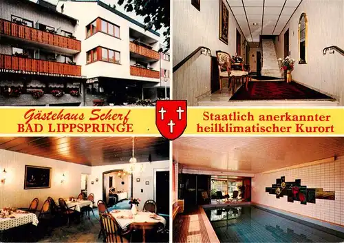 AK / Ansichtskarte  Bad_Lippspringe Gaestehaus Scherf Gastraum Hallenbad Flur