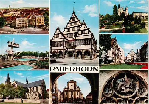 AK / Ansichtskarte 73934164 Paderborn Stadtansicht Freibad Hoher Dom Rathaus Marktkirche Paderanlage Marienplatz Hasenfenster